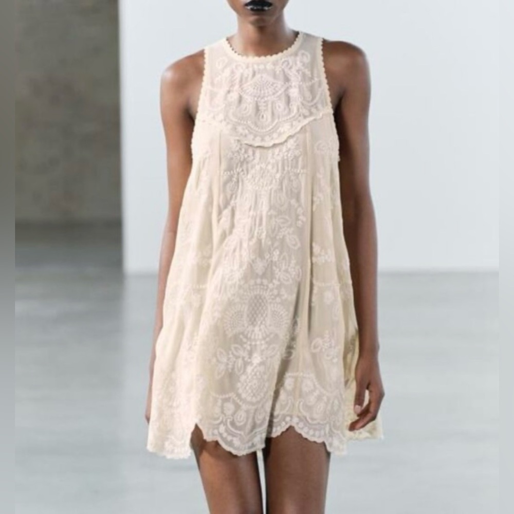 NWT $129 ZARA CONTRAST EMBROIDERED DRESS ZW COLLECTION XS - Picture 5 of 12